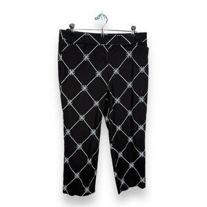 SIZE 6 ANN TAYLOR LOFT BROWN WHITE EMBROIDERED CROPPED CAPRI PANTS BOHO PREPPY